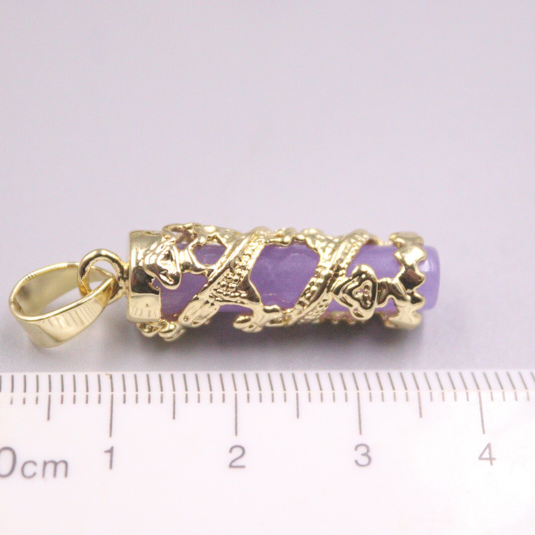 1pcs 18K Gold Over Alloy Metal Pendant with Heating Purple Jade Dragon Pillar