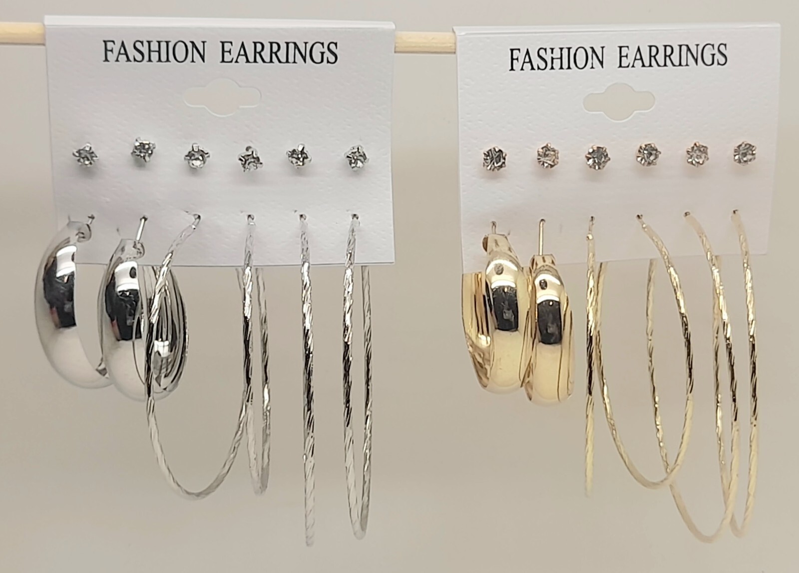 set of 12 Pairs/2 card multi style gold/silver color stone/hoop fashion earrings