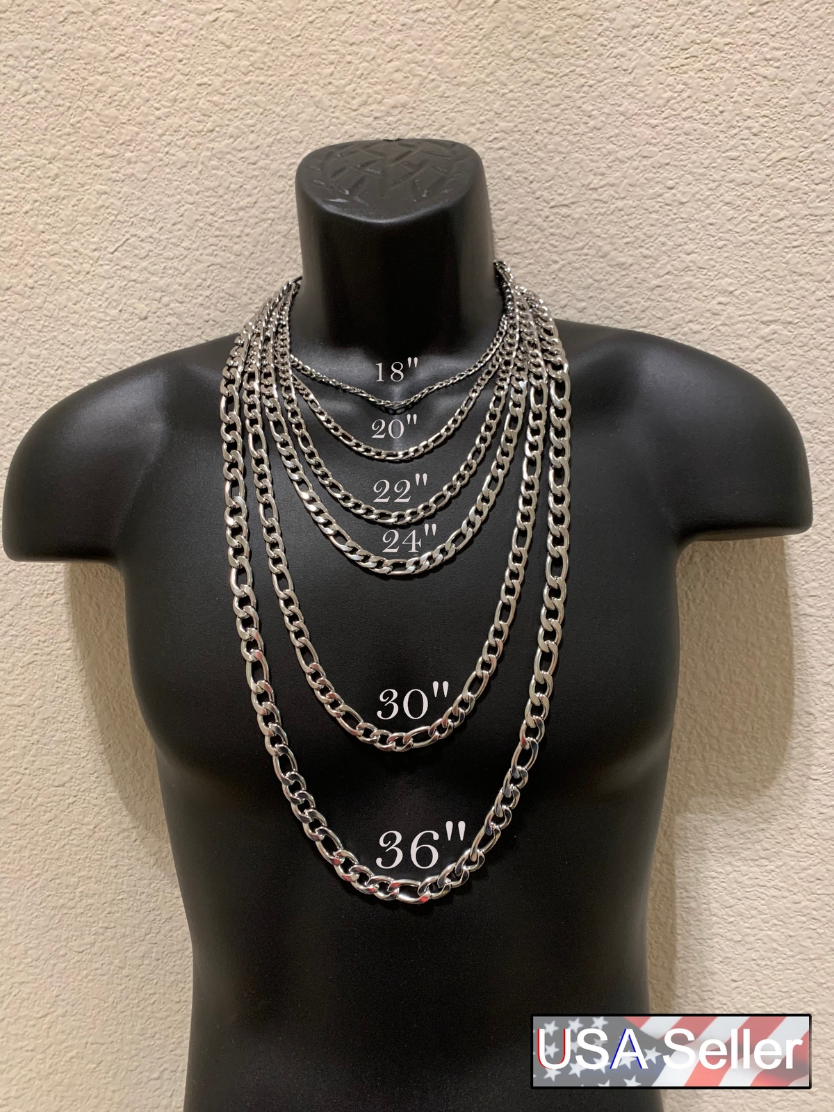 SILVER STAINLESS STEEL FIGARO 16″-84″ WOMEN MEN 3/4/5/7/9/10/12MM CHAIN NECKLACE