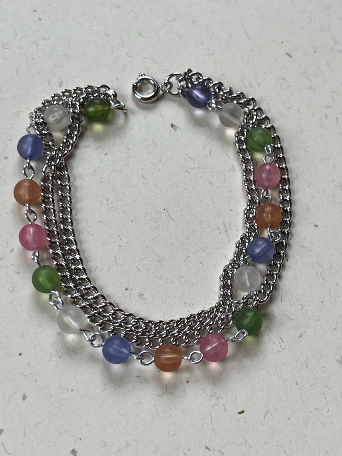 Triplestrand Silvertone Chain w White Green Pink Purple Orange Frosted Black Bea