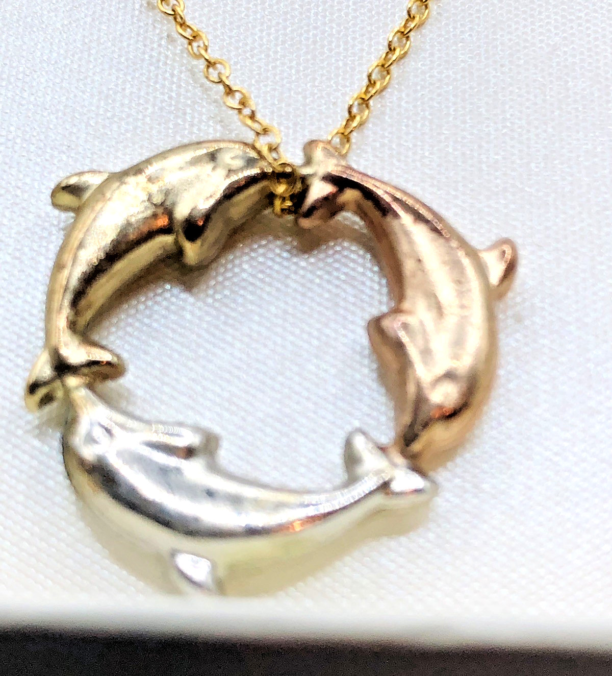 Vtg JCM Sterling Silver 925 & 18KT Gold Plate Dolphin Pendant Necklace and ERs