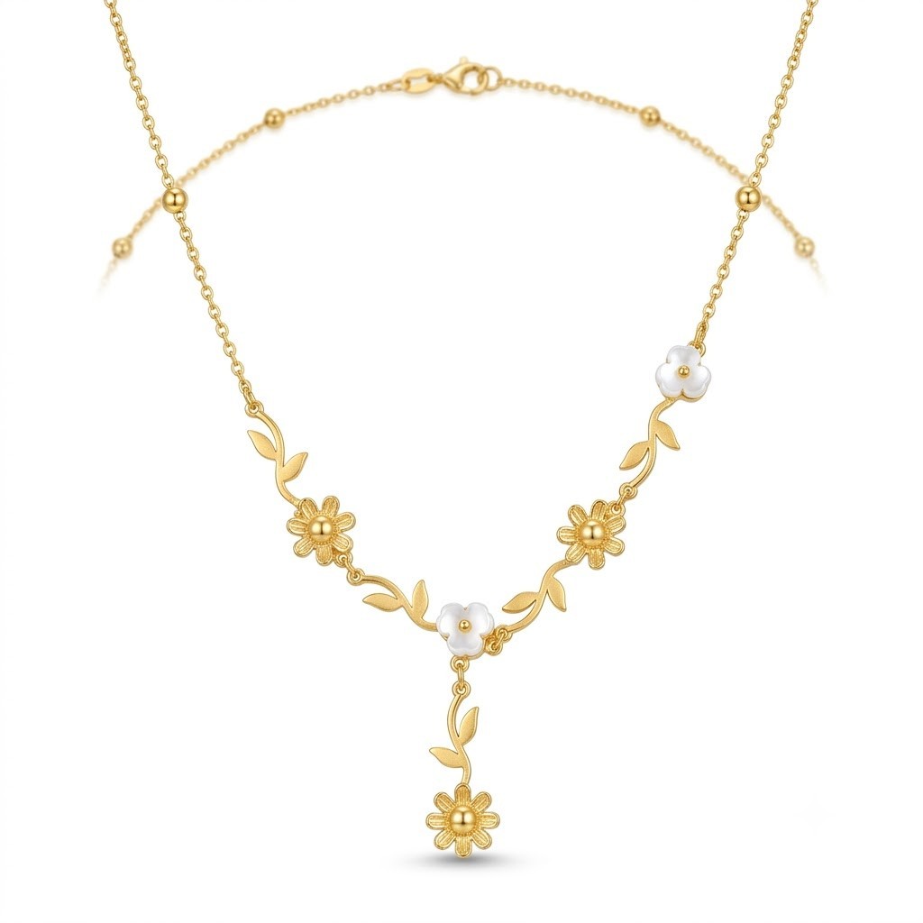 Dainty Gold Flower Necklace Floral Leaf Vine Station Choker Jewelry Gift