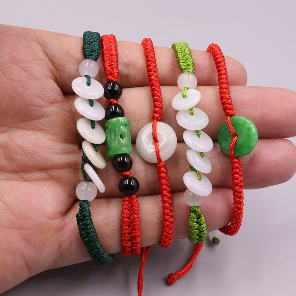 5pcs Real Grade A Natural Jade Women Gift Lucky Peace Tube Beads Bracelet