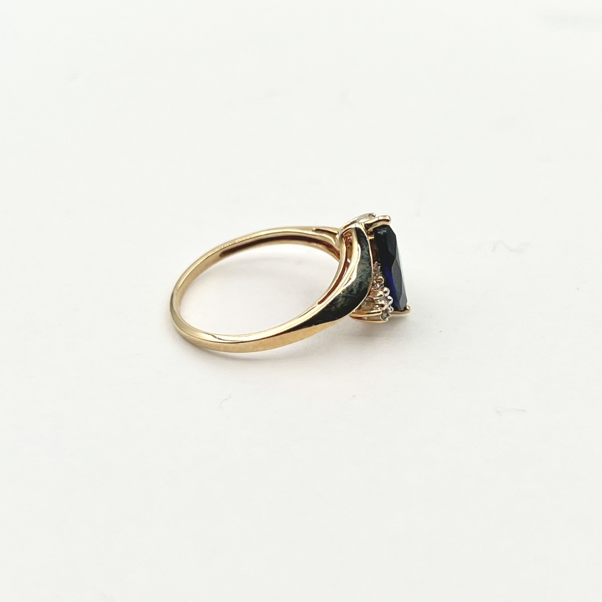 10k Yellow Gold Simulated Sapphire Marquise w/ Diamond Accents Ring Sz 7.25