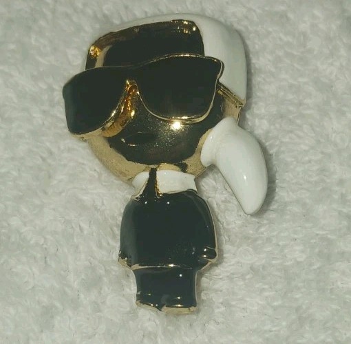Karl Lagerfeld Brooch Pin Gold Tone + Enamel Character Figure
