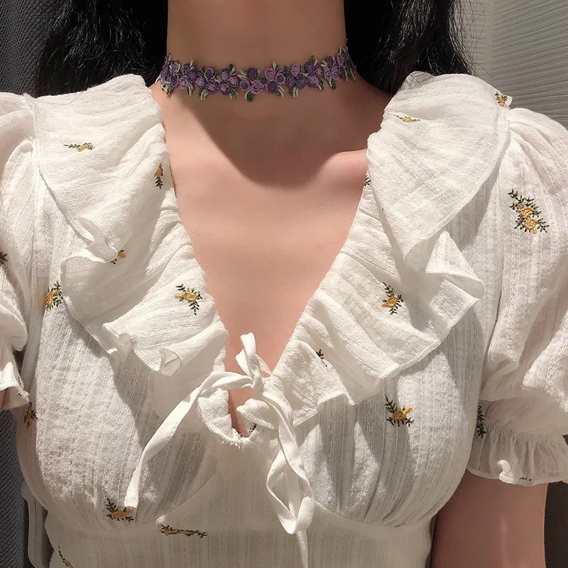 Trend Sweet Flowers Lace Necklace Choker for Women Girls Good Quality Embroidery