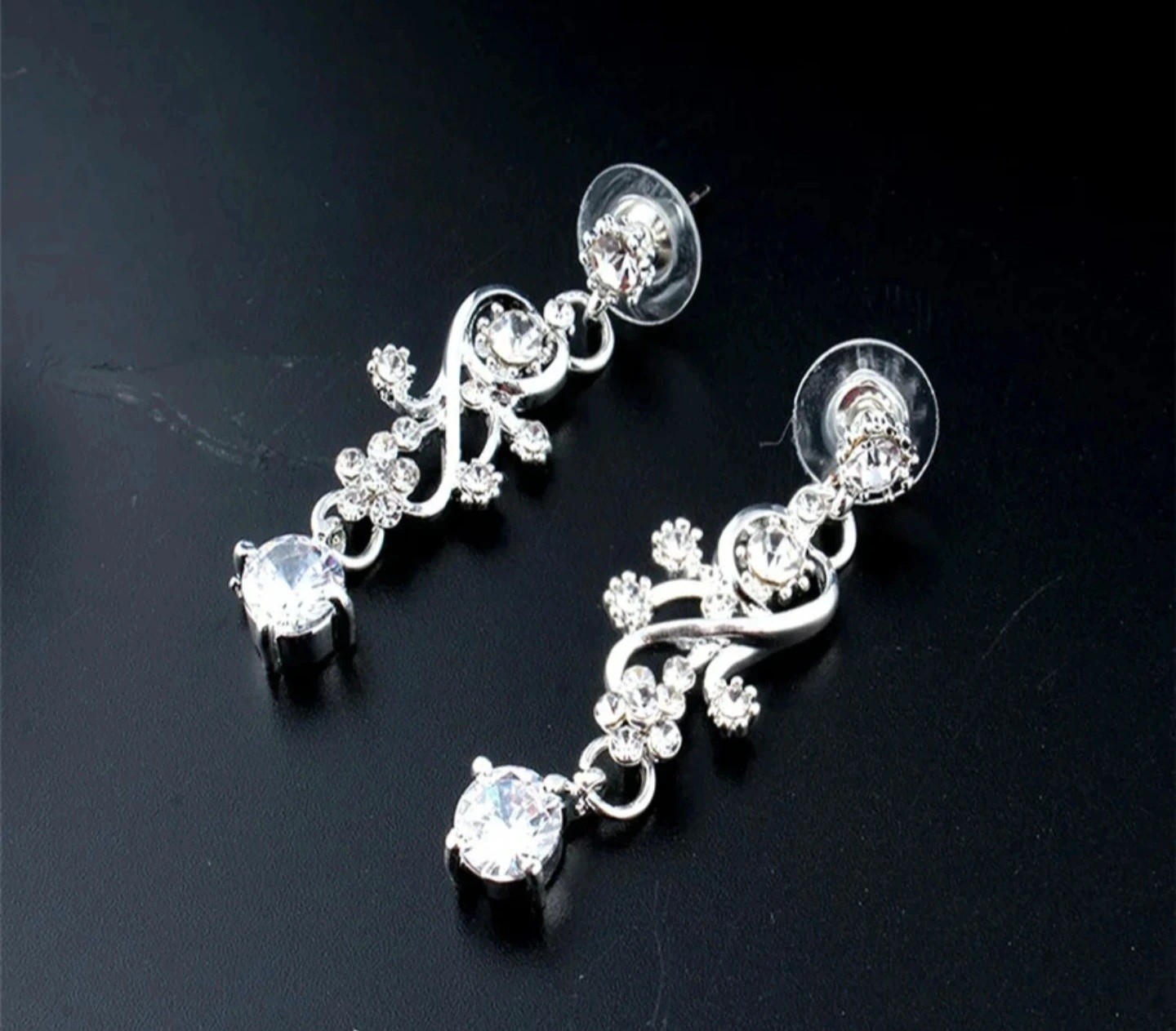 Silver Plated Clear Rhinestone Adjustable Necklace & Earrings Set