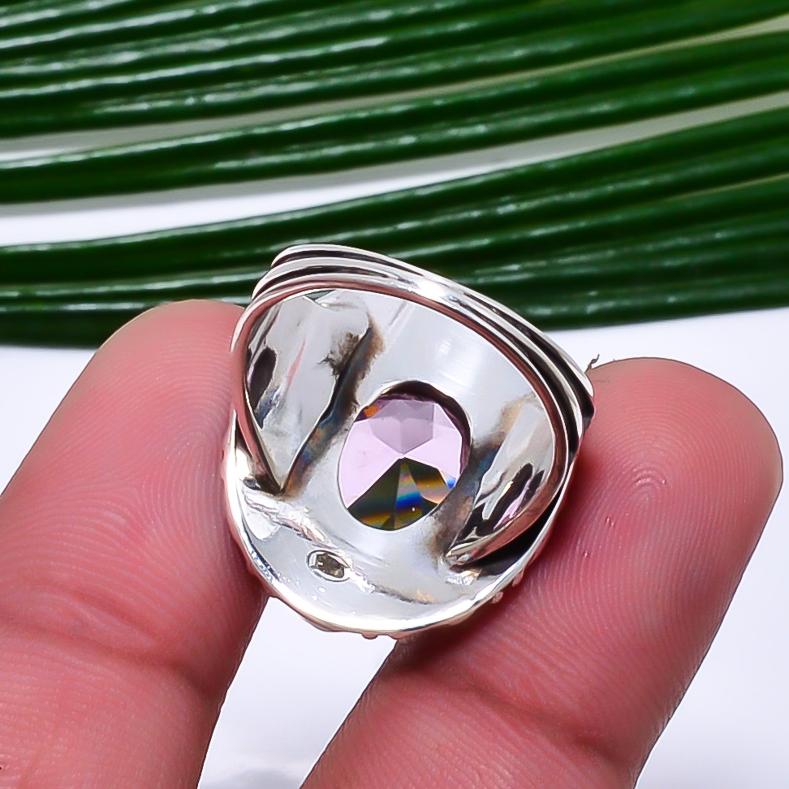Pink Kunzite Fine Art Oxidised 925 Sterling Silver Ring S.8 R115654