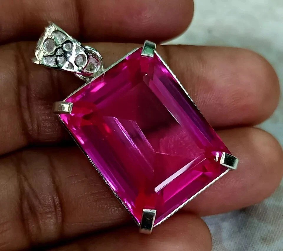 Certified 28.6 Ct+ Natural Pink Sapphire 925 Solid Silver Pendant Loose Gemstone