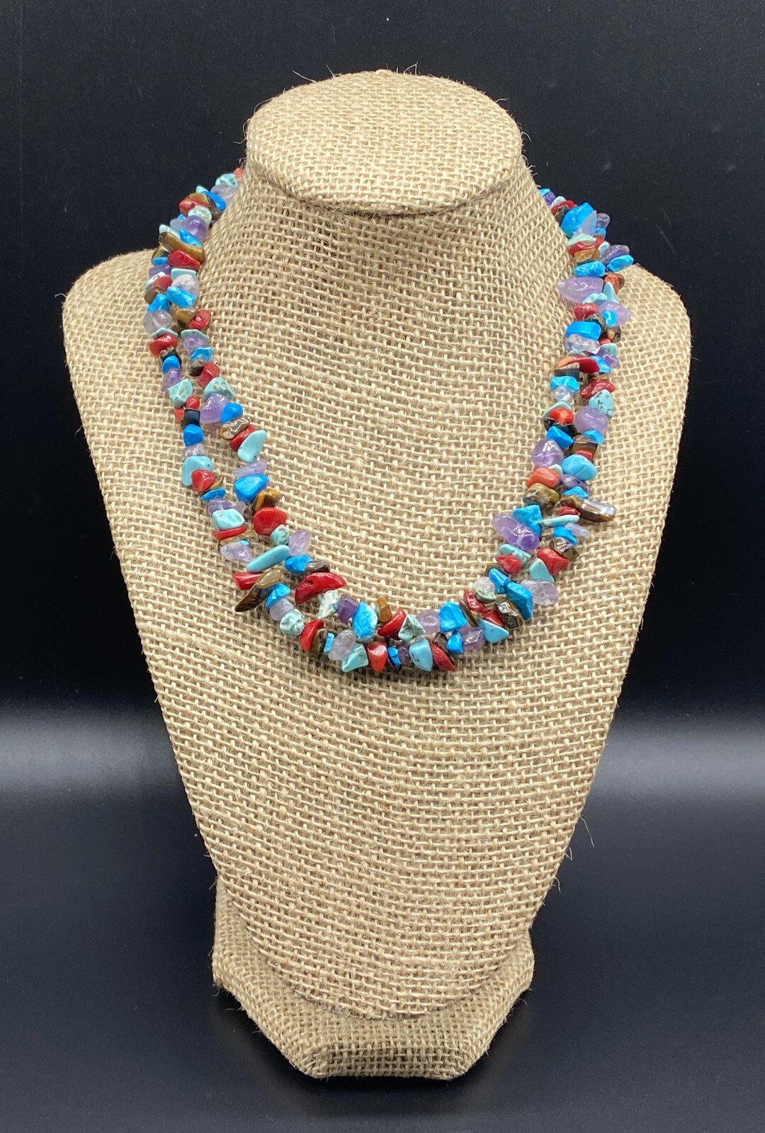 ATI-Sterling Silver Southwest Multi Gemstone Chip Double Strand Necklace