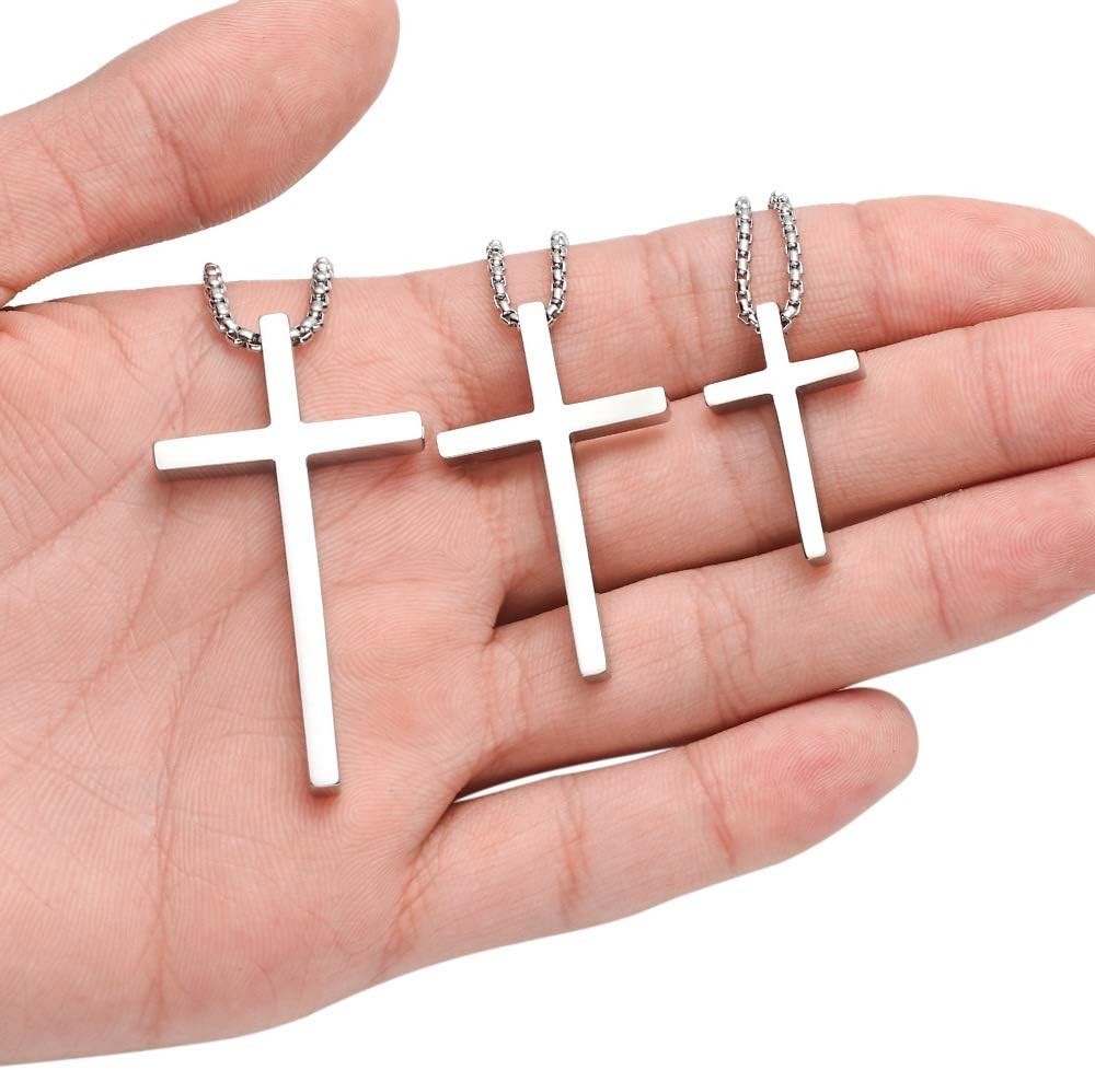 Cross Necklace for Men Teen Boys, Silver Black Gold Stainless Steel Plain Cro…