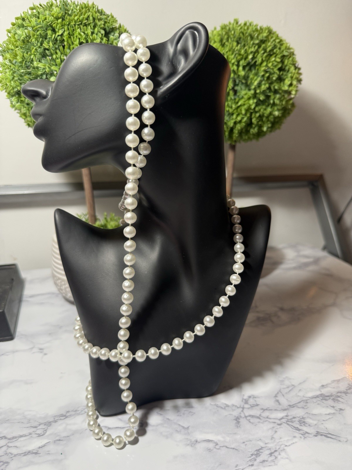 58” Long Faux Pearl Beaded Necklace Single Strand No Clasp Lot #1806