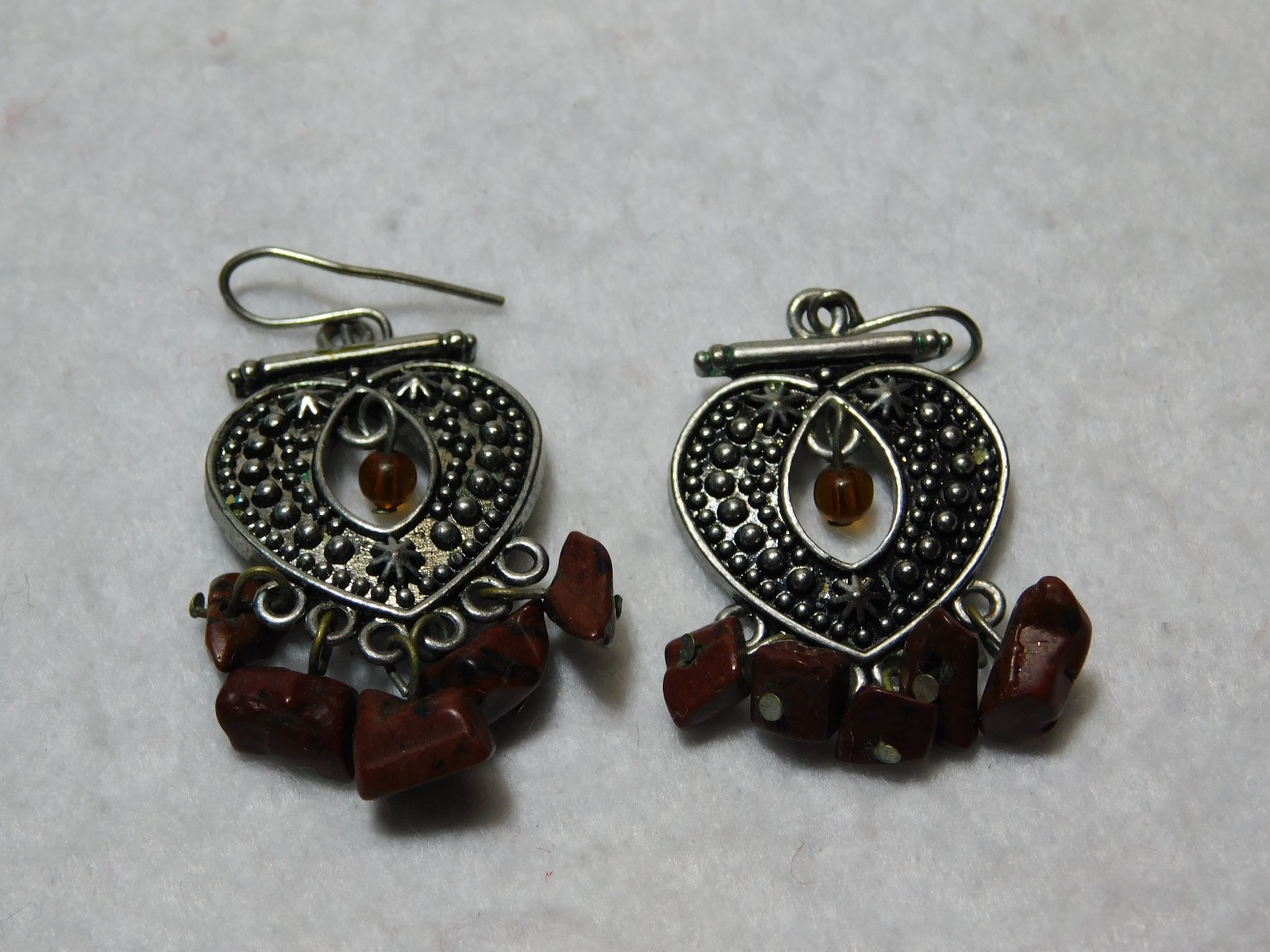 Pair of Silver Tone and Brown Stones Dangle Earrings in Very Good Cond.