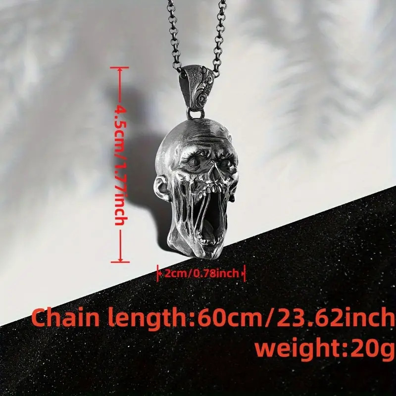 Zombie Head Necklace Jewelry Gothic-Silvery Horror Sexy Pendant