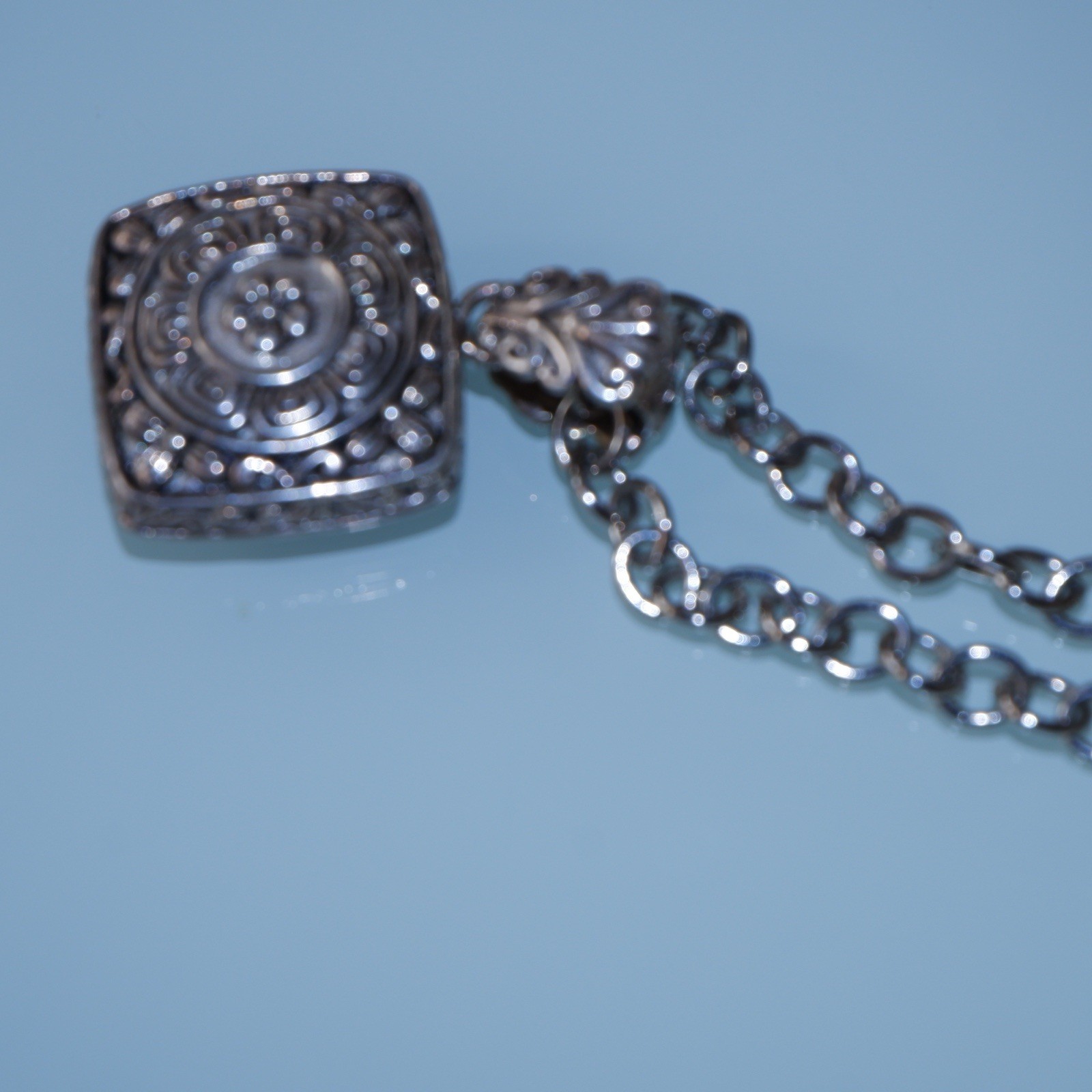 Barse Thailand Red Garnet Cabochon Pendant Silver Filigree Necklace
