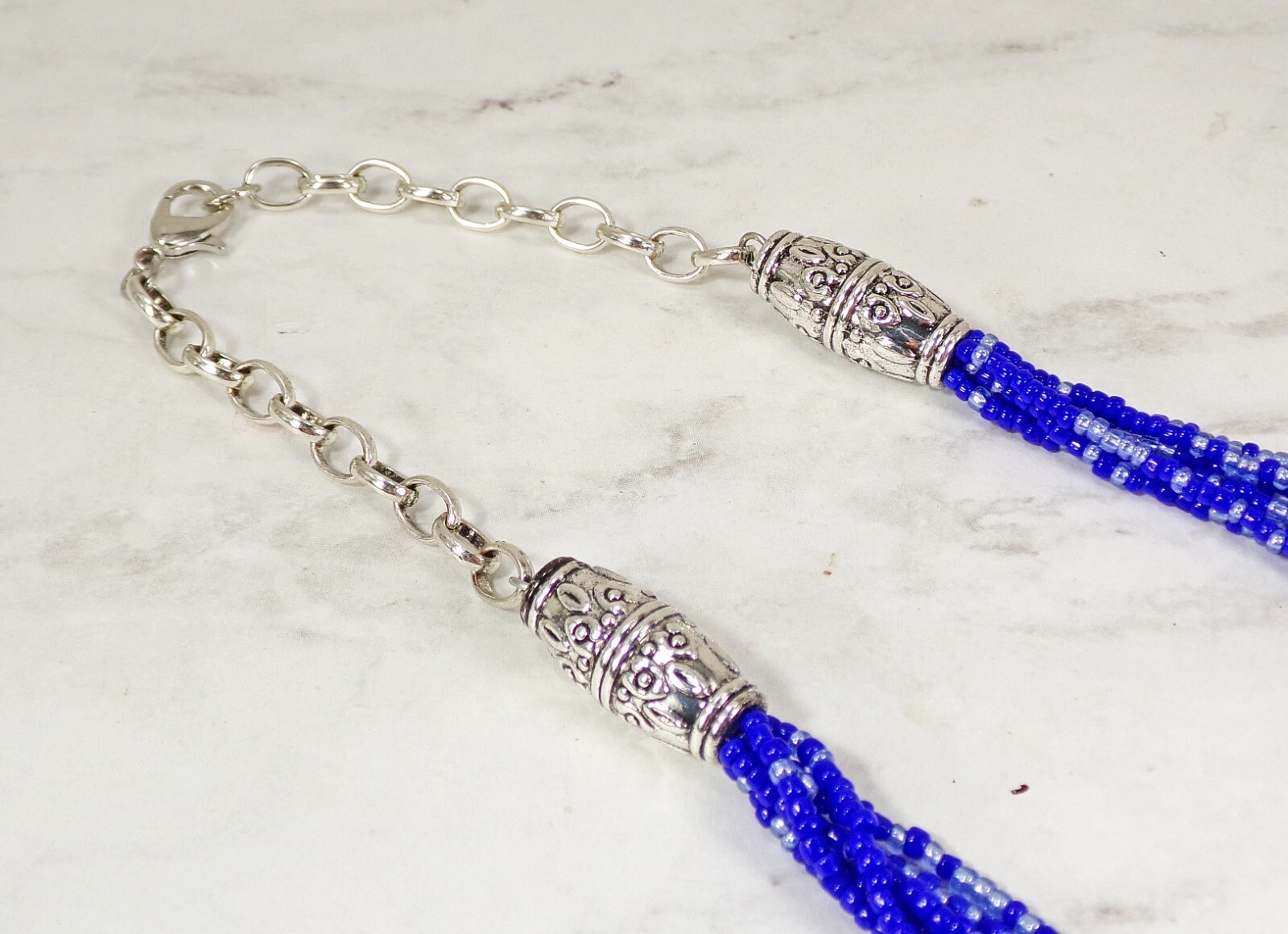 Long Light Blue Boho Bead Necklace Statement Jewelry w/seed beads 37.5” New