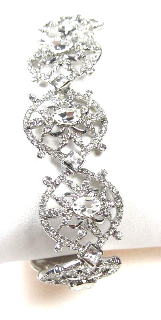 Carolee Lux Silver-Tone Geometric Clear Pave Flex Bracelet NWT $125