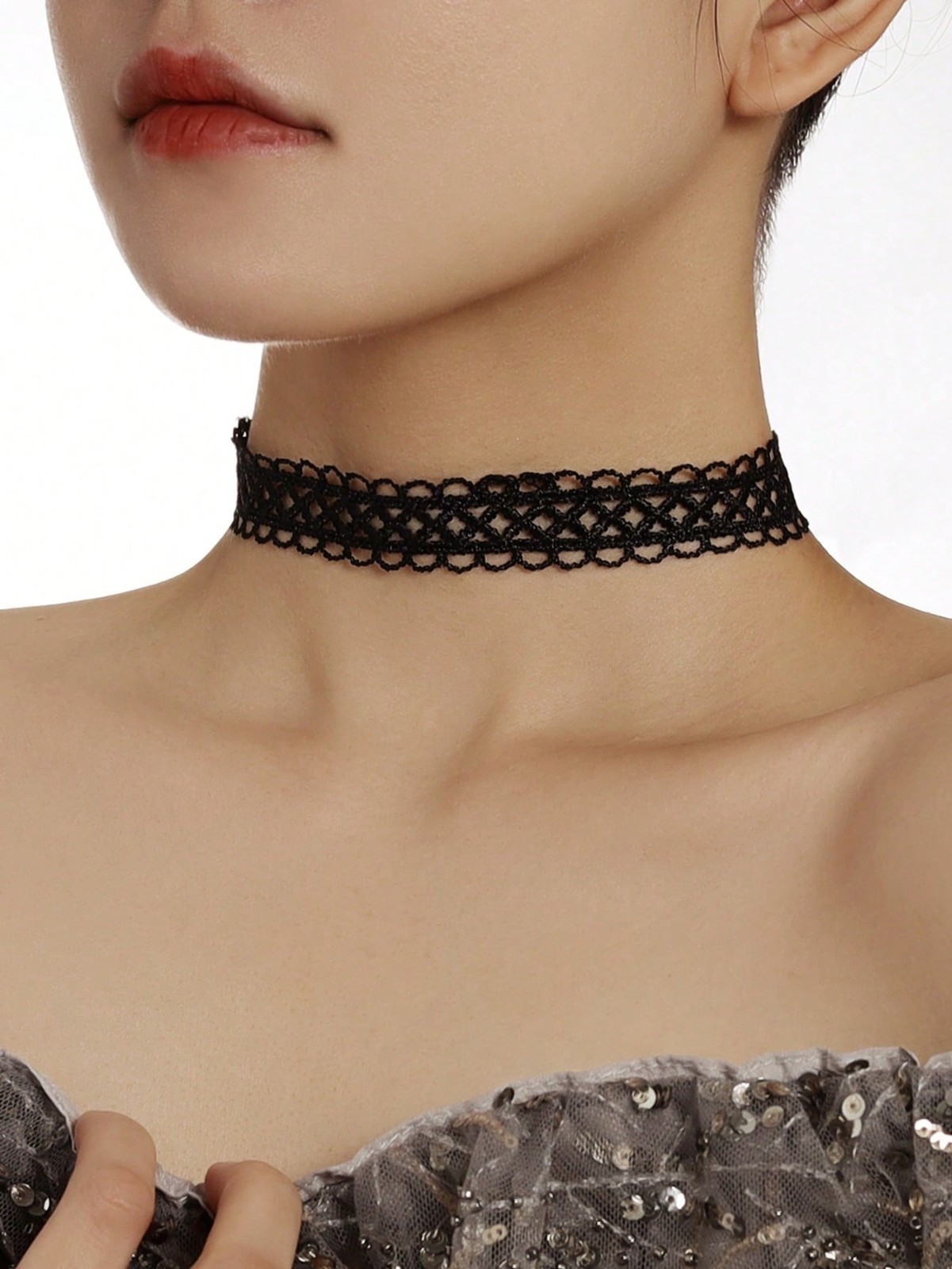 5PC Choker Necklace Set Black Velvet Classic Women Chain Collar Lace Stretchy US