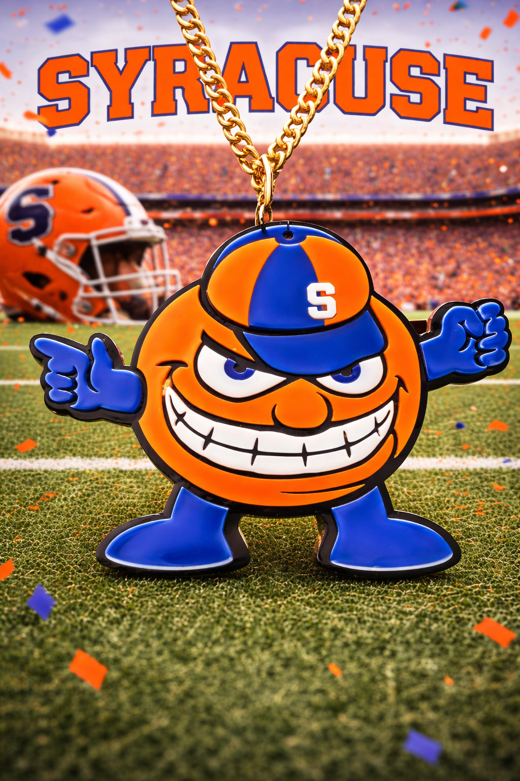 Syracuse Orange Acrylic Fan Chain Necklace Blue Orange Gold Pendant