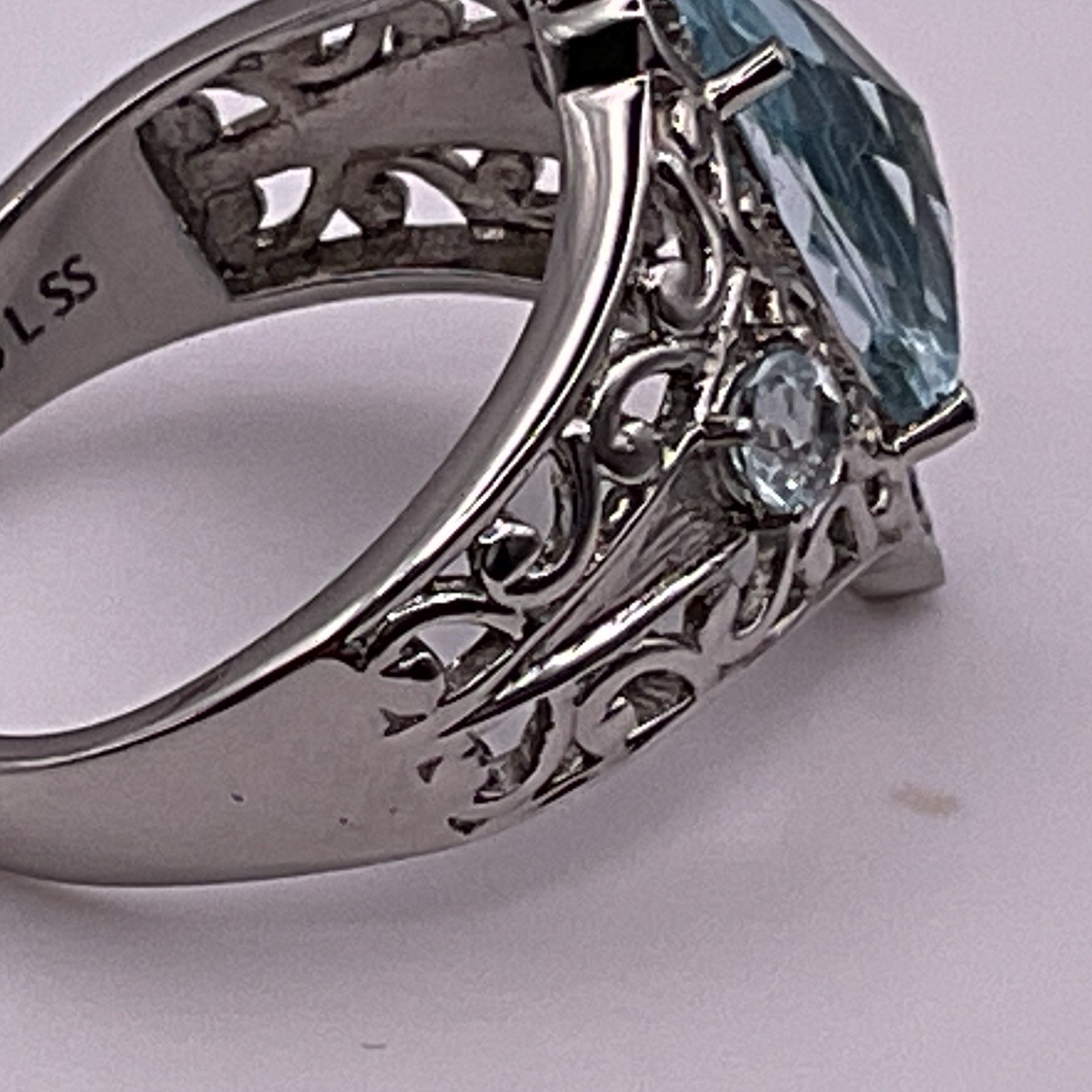 Stainless Steel Blue Topaz Statement Ring Size 8 – 19.5mm – 3.9g Elegant Gemston