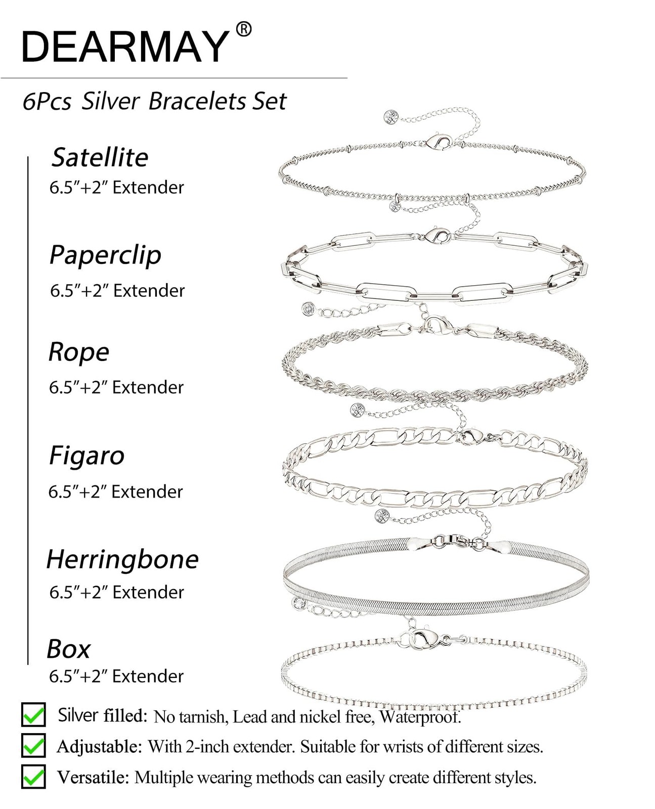 Dainty Silver Plated Bracelets for Women Trendy, Silver Jewelry Set
