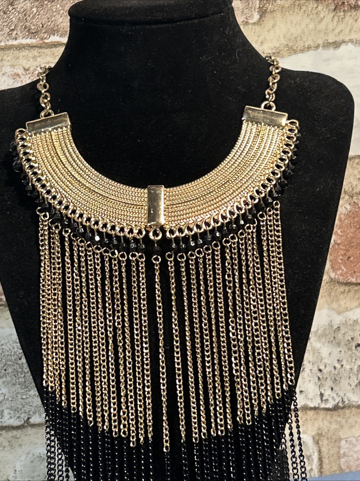 Women’s Gold~Black~White Chain Cascading Necklace