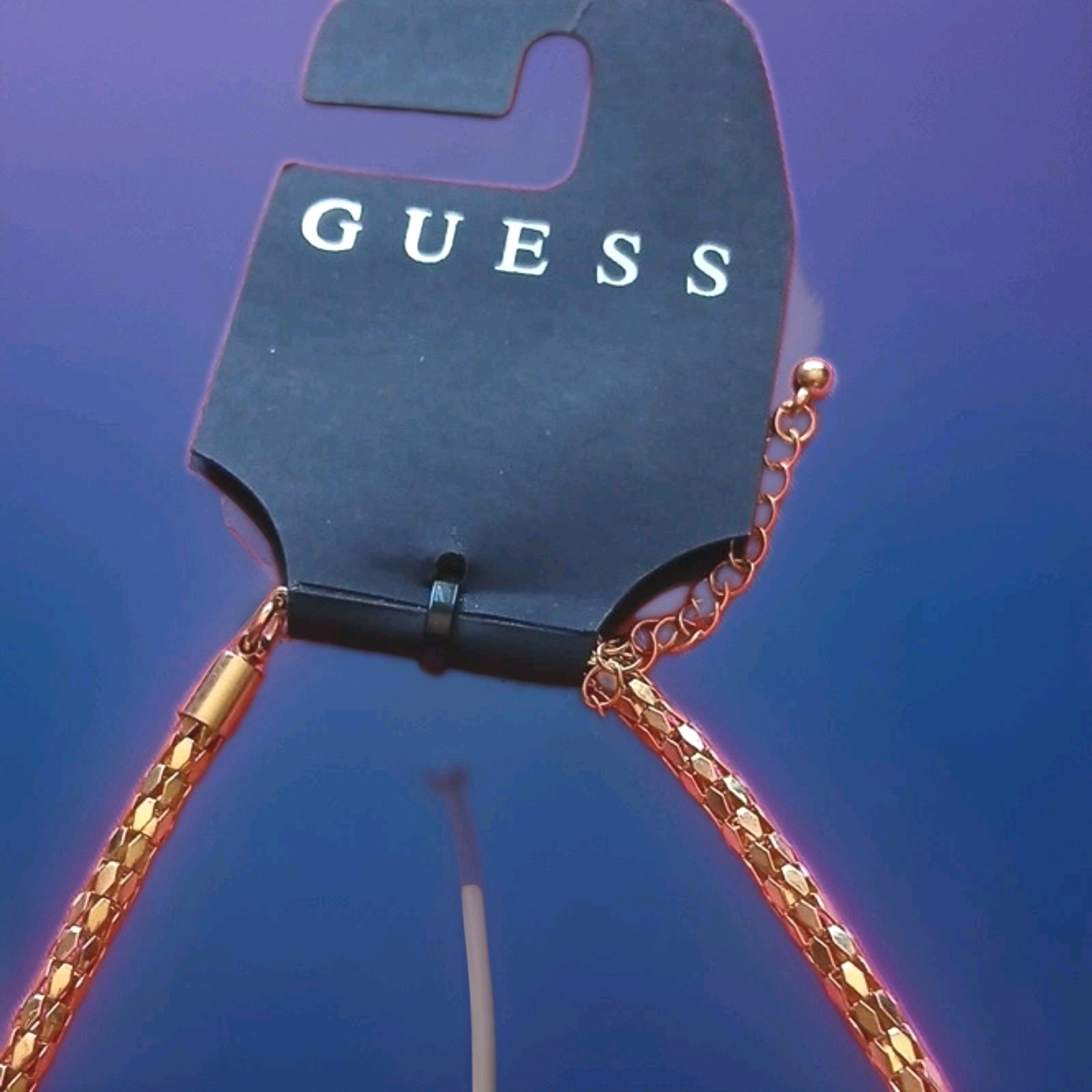 GUESS Gold Tone Bib Statement Necklace V Pendant Adjustable Cable Chain