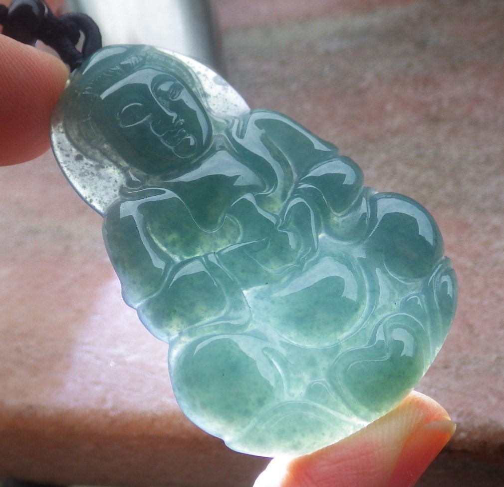 Video Certified Natural Green A Jade jadeite Pendant Kwan yin Guanyin 418754 TS