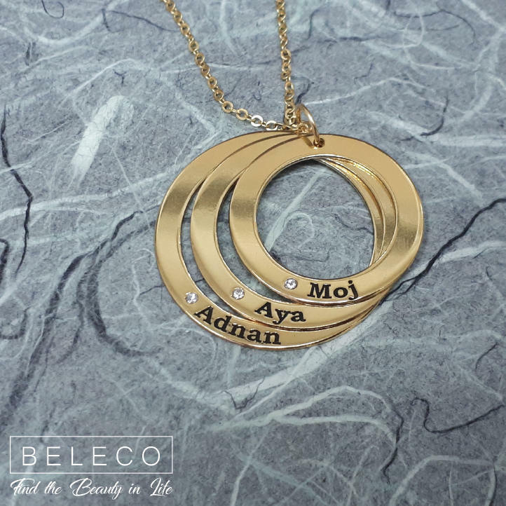Customize Three Circle Necklace Personalized 3 Rings Jewelry Circles Pendent