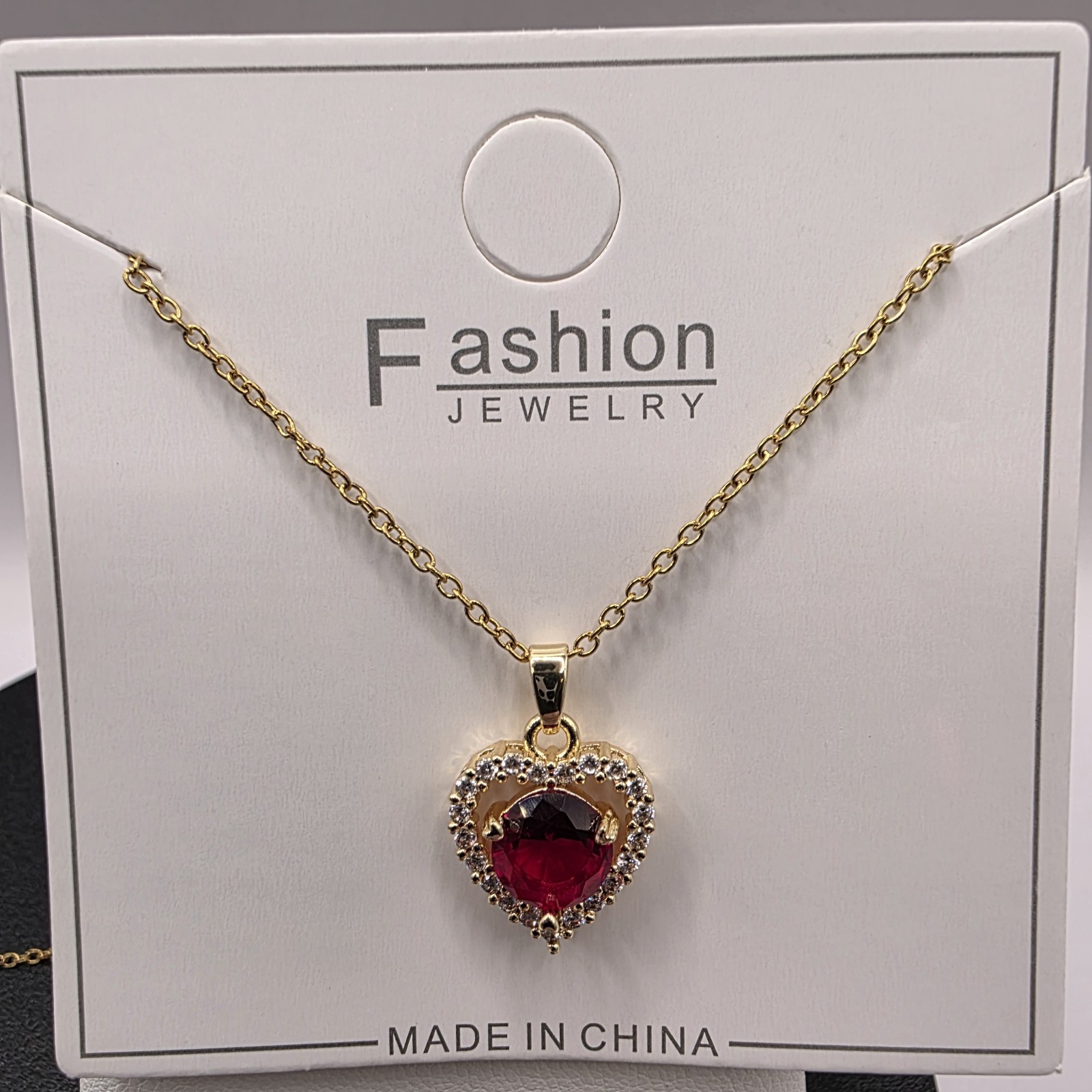 Stainless Steel Copper Plated 16″Necklace w/16mm Red Cz Heart Pendant