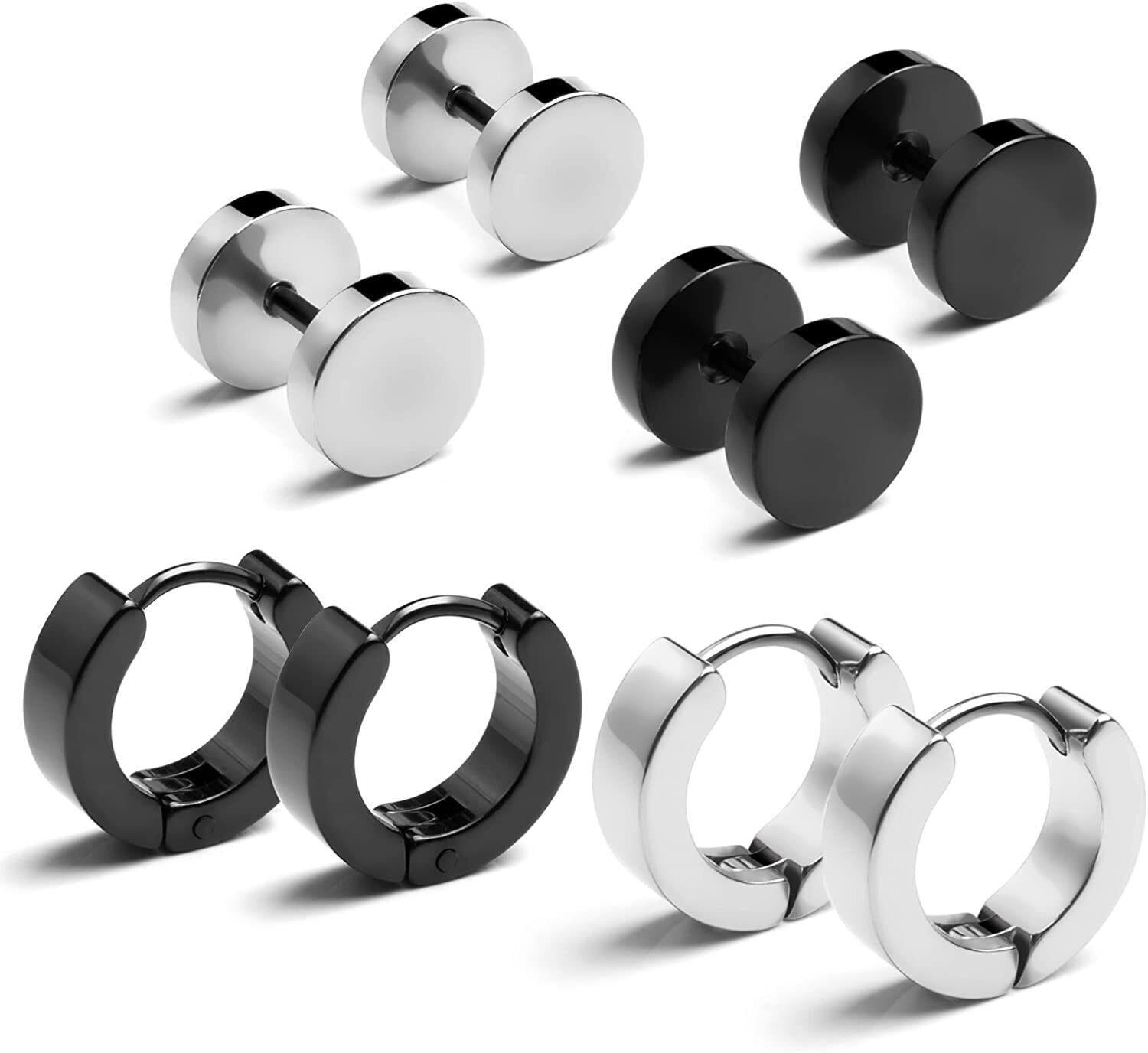 2pcs Stainless Steel Stud Earrings for Men Women Small Huggie Hoop Earrings Set