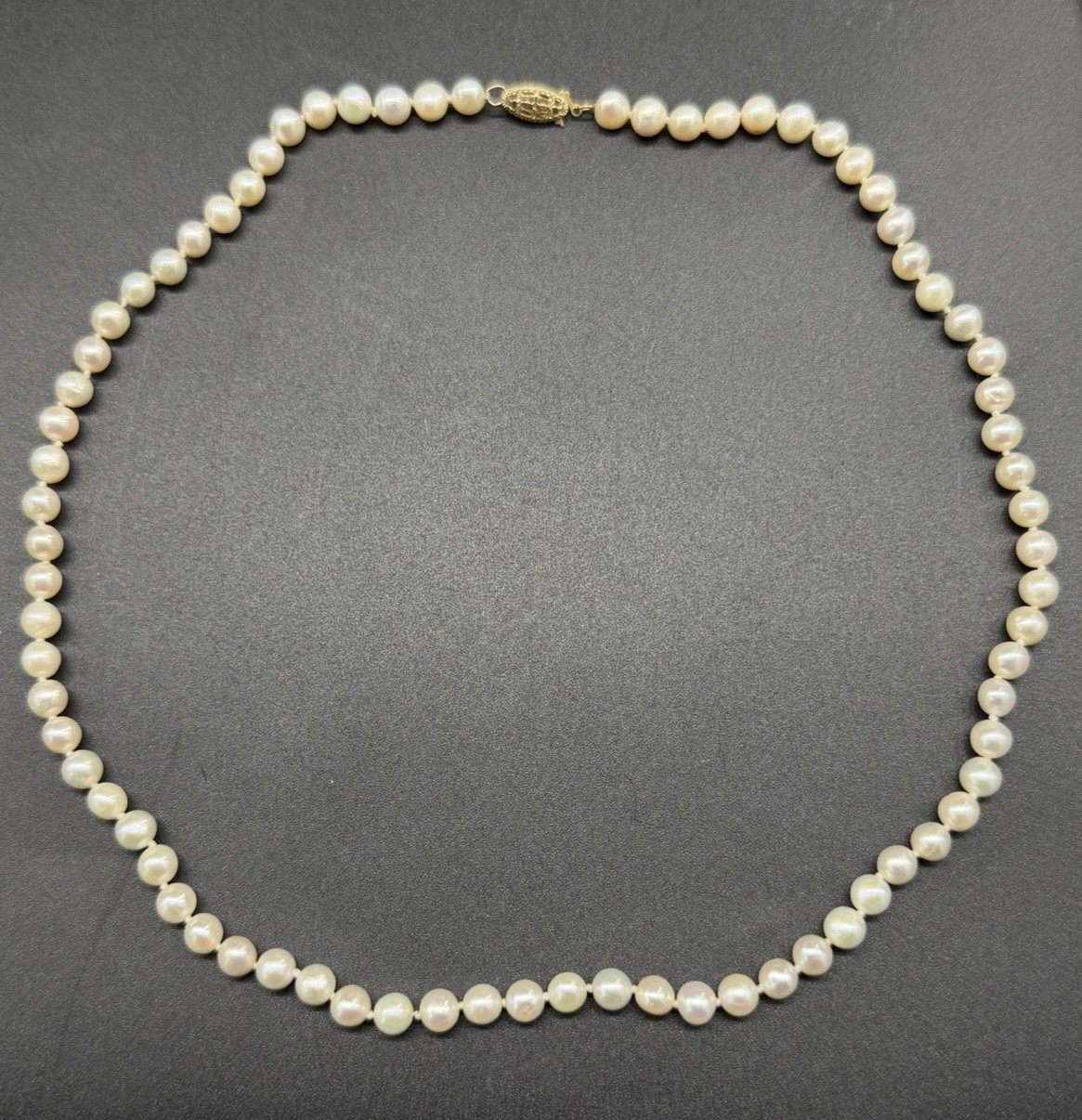 Cultured Pearls JCM White Round Beaded Strand Necklace 14k Gold Hook Clasp 17.5”