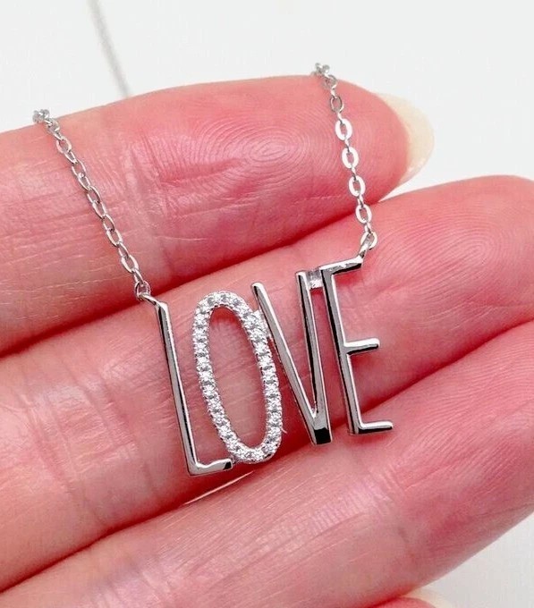 1Ct Round Cut Simulated Diamond Women “LOVE” Shape Pendant 14K White Gold Plated