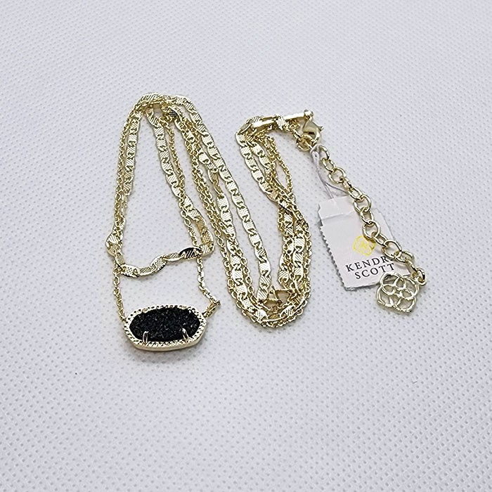 New Kendra Scott Elisa Gold Multi Strand Pendant Necklace In Black drusy