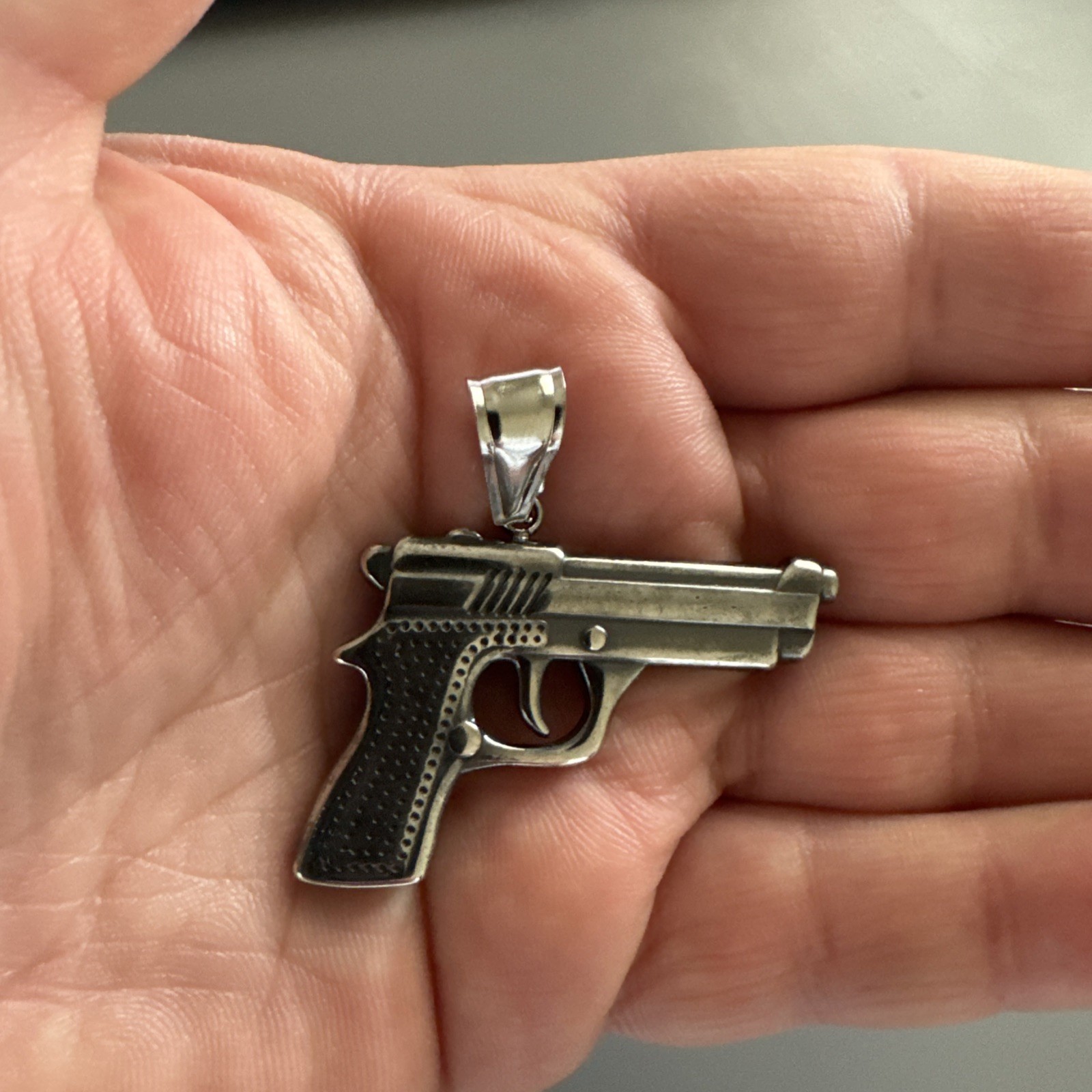 Stainless Steel Pendant Gun Glock Hip Hop Street Wear 24” Box Chain Gift Men’s