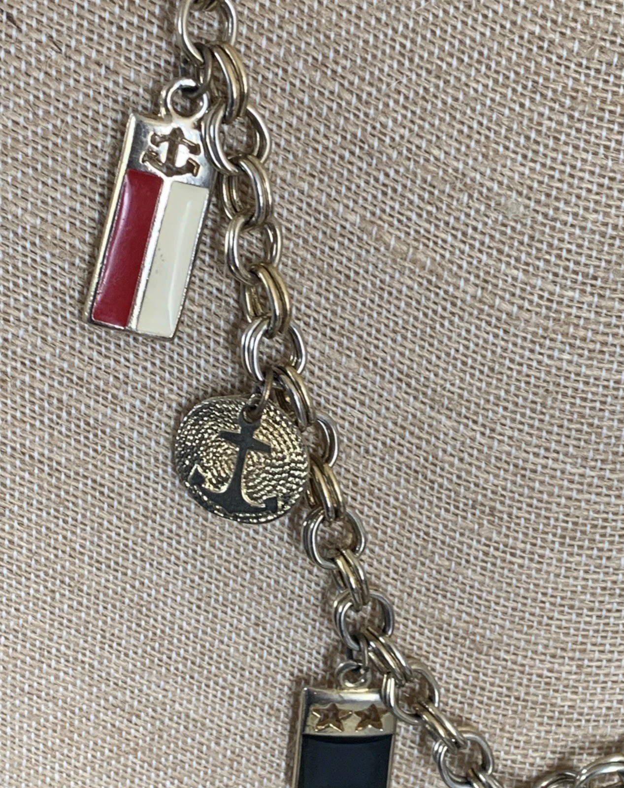 Vintage Nautical Charm Necklace Mid Century Gold Tone Chain Unsigned 32”
