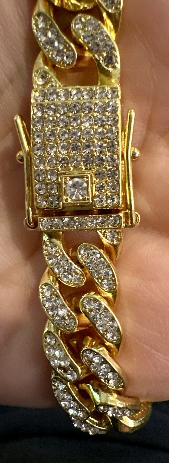 Gold Tone Cuban Link Bracelet with Butterfly Pendant Box Closure 8.5in Jewelry