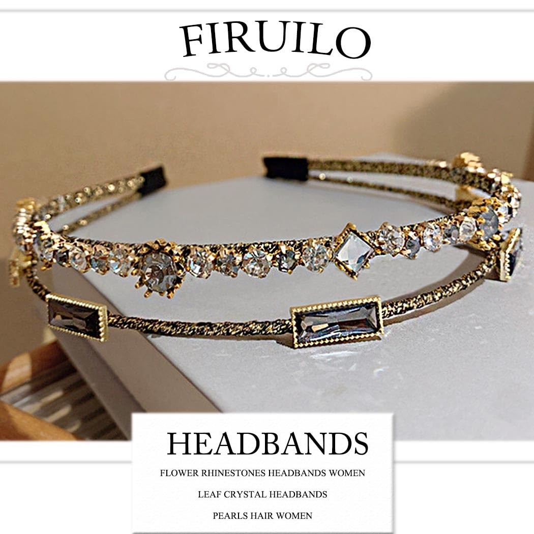 Firuilo Rhinestones Headbands Vintage Crystal 1 Count (Pack of 1), Gold
