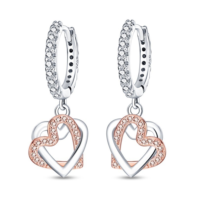 PANDACH 925 Sterling Silver Heart-to-Heart Drop Earrings For Women Jewelry Gifts