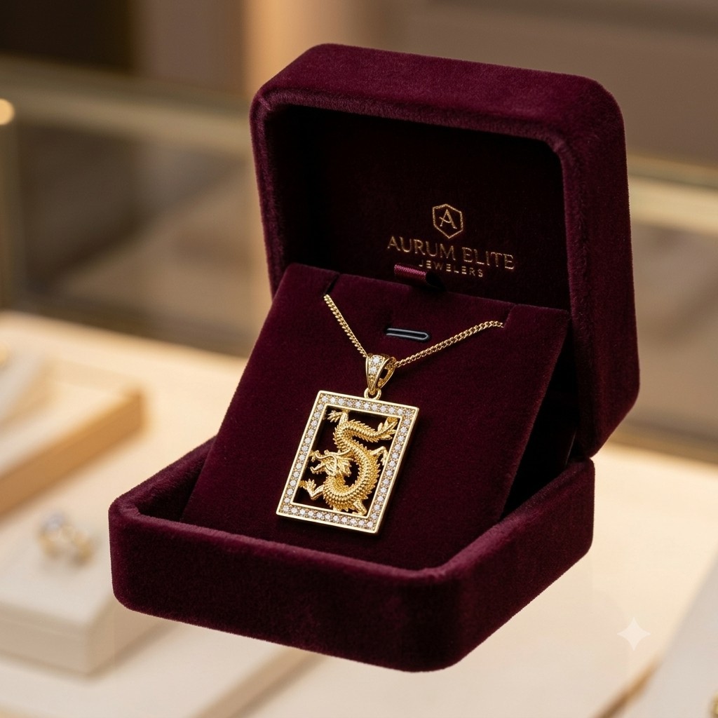 24K Gold Micro Pave CZ Dragon Tablet Pendant Chinese Zodiac Legend Animal Charm