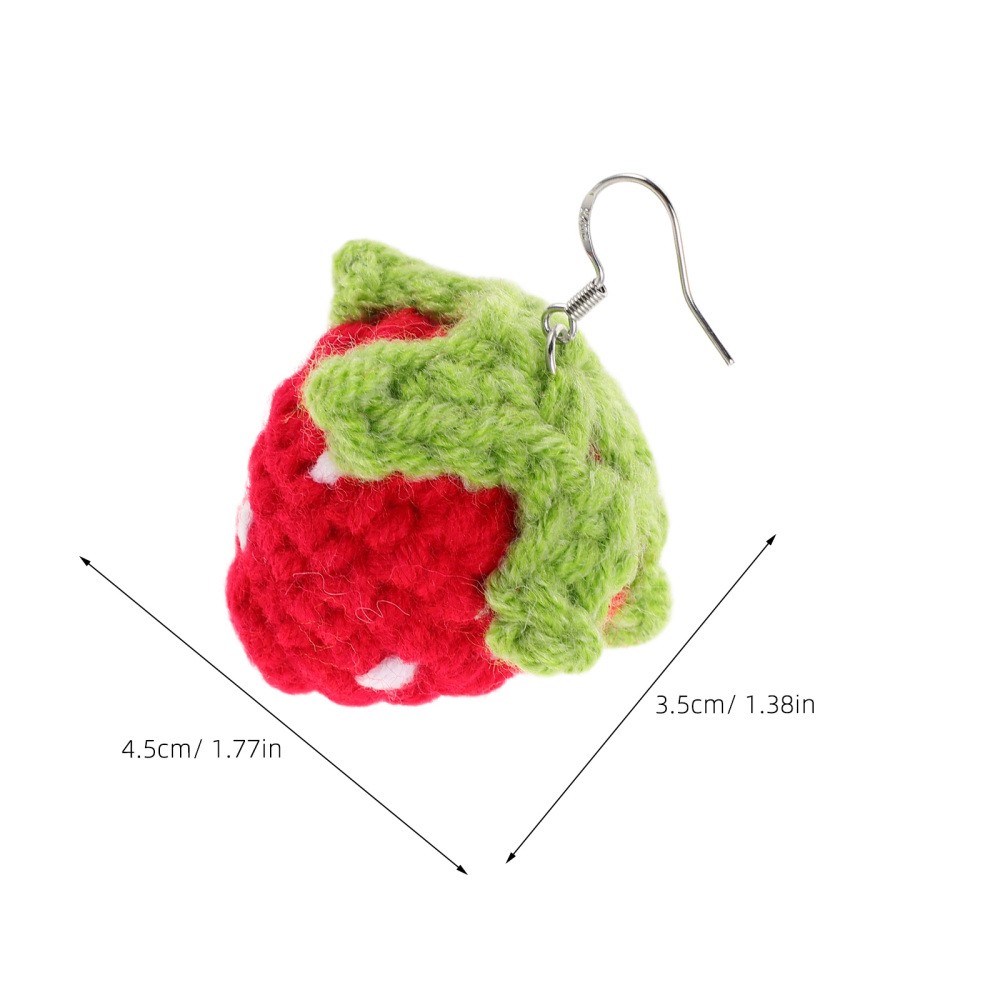 1 Pair Durable Strawberry Earrings Lightweight Red Yarn Japanese Kawaii Style