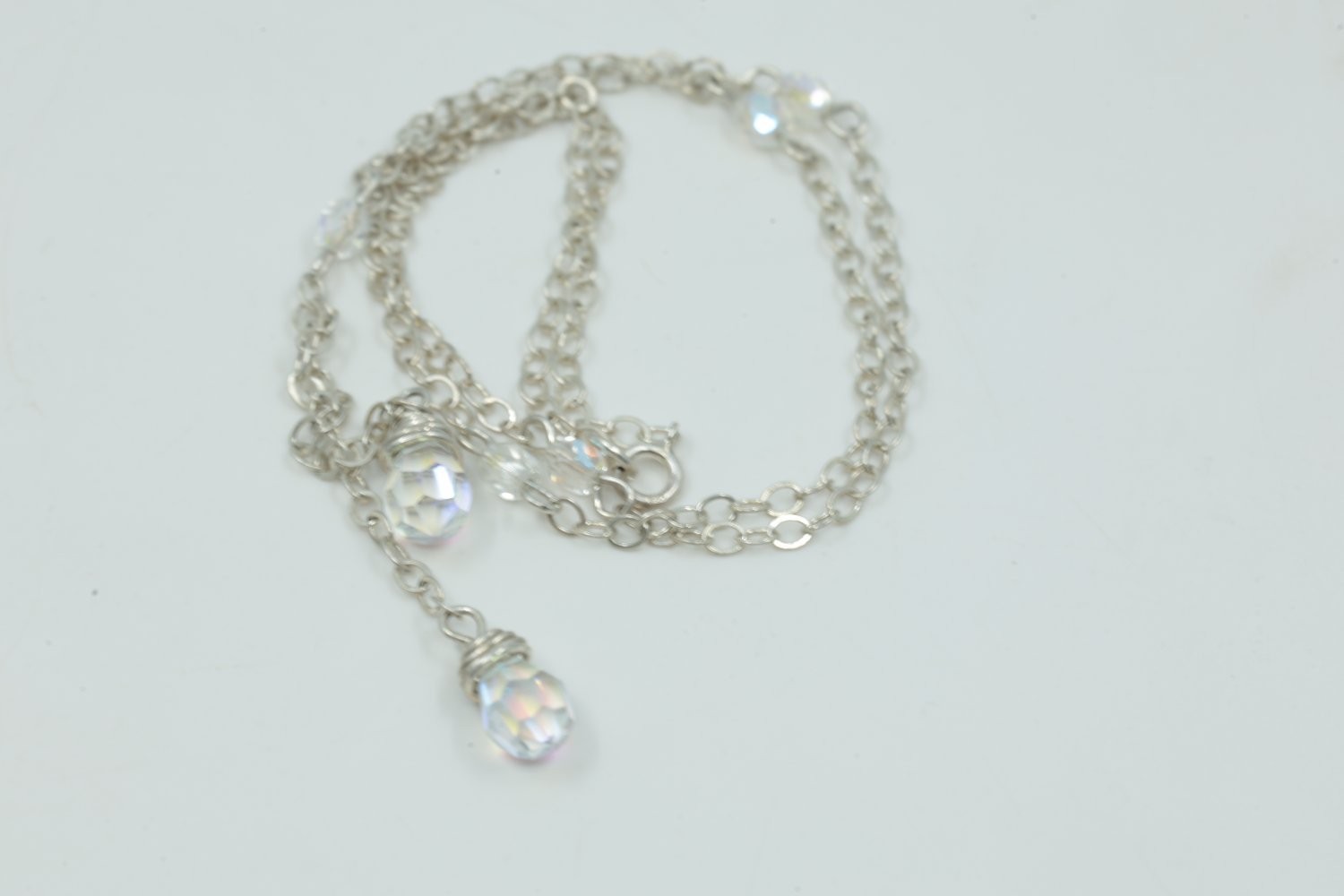 Necklace Approx 10 Inch Silver Metal Double Drop Design Tone Crystal Lariat Wire