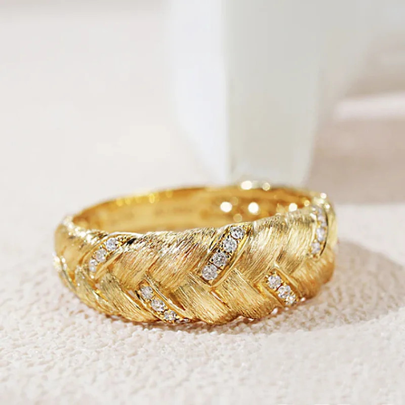 Cocktail Ring Wide Twist Gold Color Prong Setting Geometric Women Jewelry