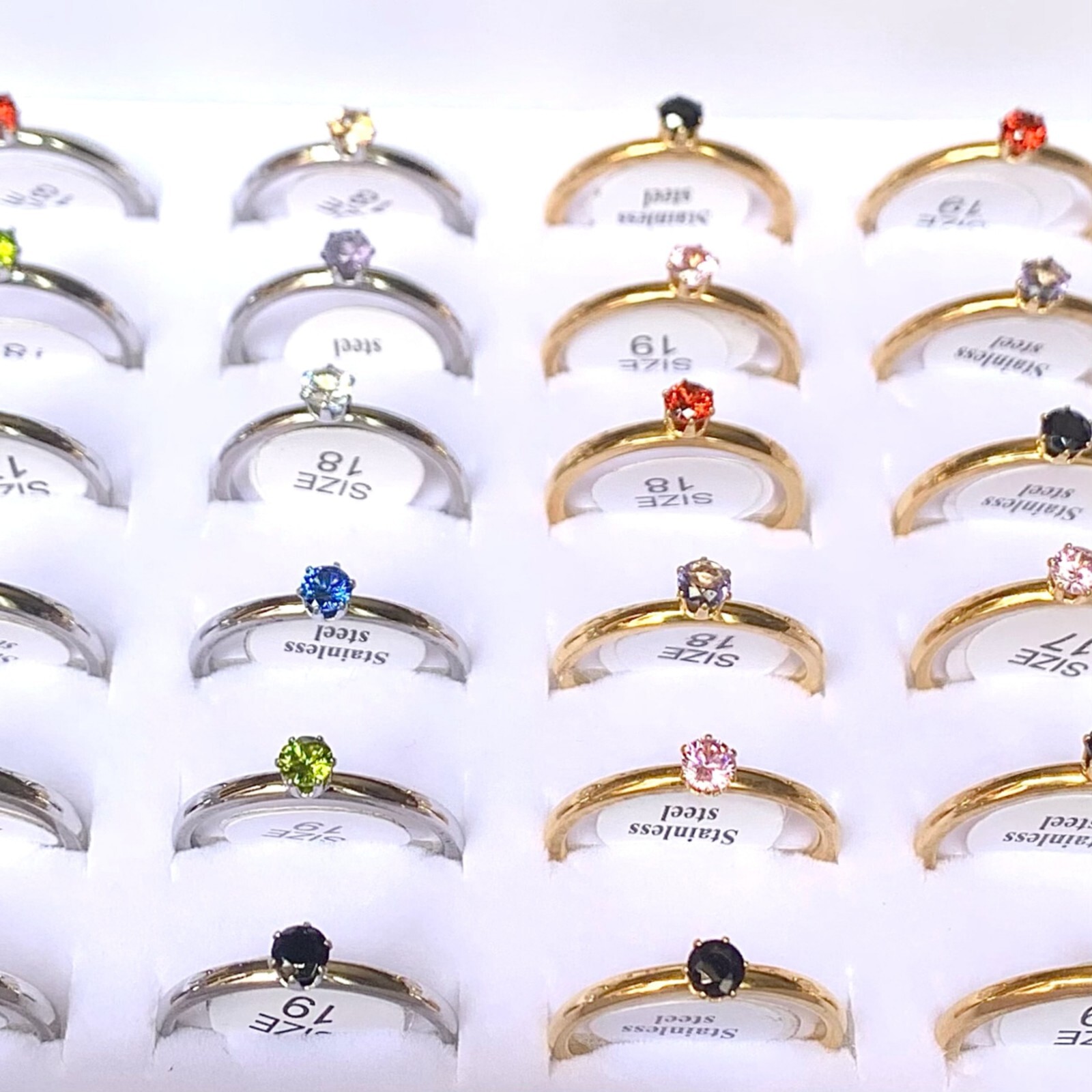 Bulk Lot 30pcs Color Crystal Zircon Women Wedding Rings 2mm Stainless Steel Gift