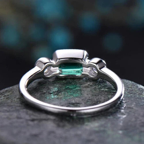2 Ct Emerald Cut Lab Created Green Diamond Engagement Ring 14K White Gold Finish