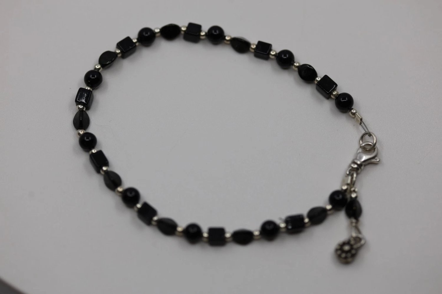 Sterling Silver Black Onyx Beaded Bracelet 7 Inch Geometric Beads 925 Boxed