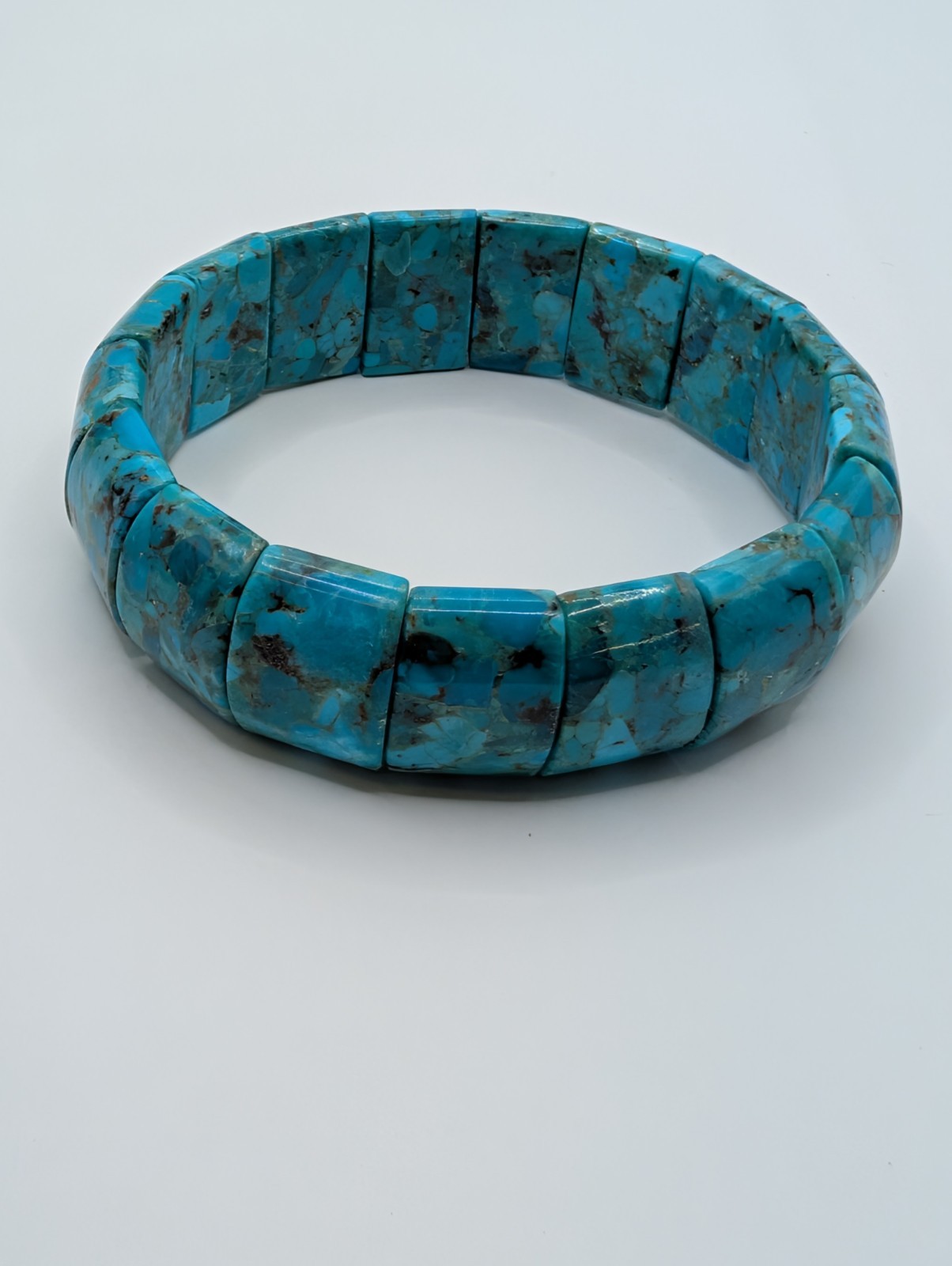 Composite Turquoise Wide Stretch Bracelet Blue Matrix Statement 7″ Boho Chunky