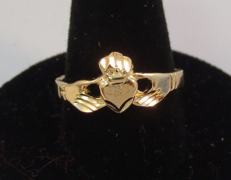SIZE 5 14 KT GOLD PLATED CLADDAGH IRISH CELTIC WEDDING BABY PINKIE TOE RING