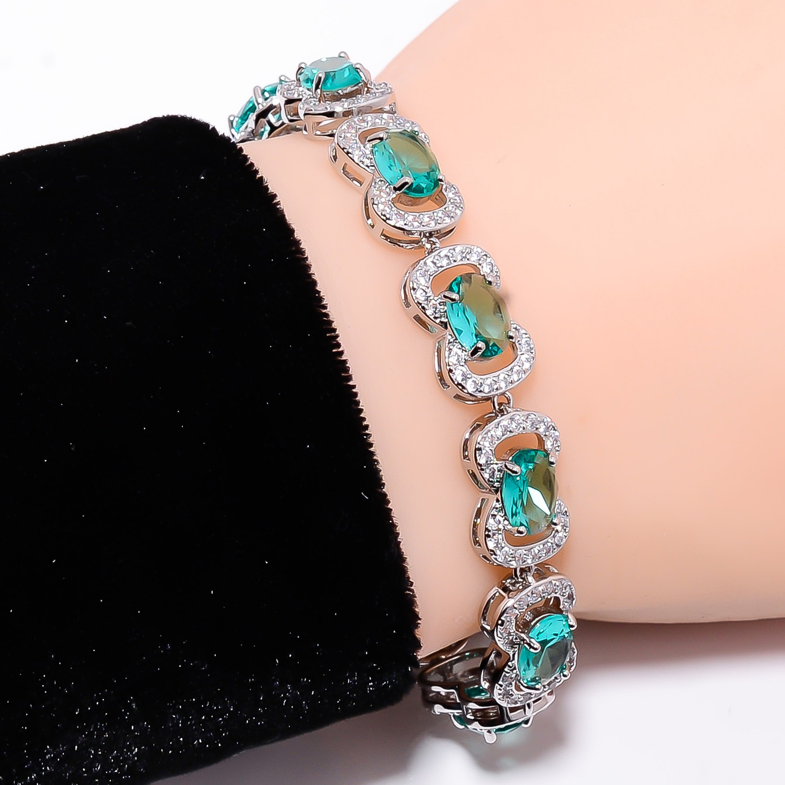 Paraiba Tourmaline, CZ 925 Sterling Silver Adjustable Bracelet 7-8″ B131122