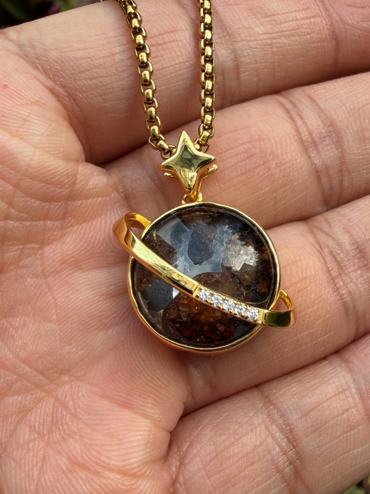 Natural Sericho Pallasite Meteorite Saturn Ring Pendant Space Gift Jewelry